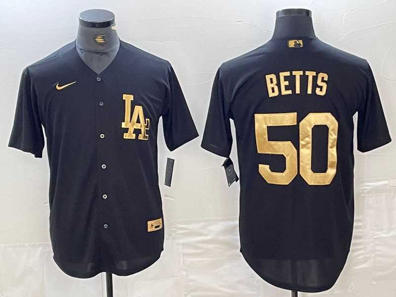 Men%27s Los Angeles Dodgers #50 Mookie Betts Black Gold Cool Base Stitched Jersey->los angeles dodgers->MLB Jersey